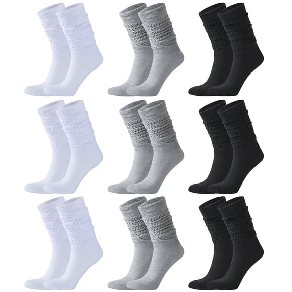 TELOLY 9 Pairs Slouch Socks Cotton Cushion Boot Socks Scrunch Socks Stacked Socks Leg Warmer for Women Size 9-11