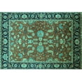 thumbnail image 1 of Ahgly Company Machine Washable Indoor Rectangle Oriental Turquoise Blue Traditional Area Rugs, 2' x 5', 1 of 4