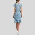 thumbnail image 5 of gcong Jacquard Dress Women Lace Floral Textured Midi Dress Puff Short Sleeve Wedding Guest Bodycon Pencil Dresses Womens Dresses 2025 Sky Blue, 5 of 8