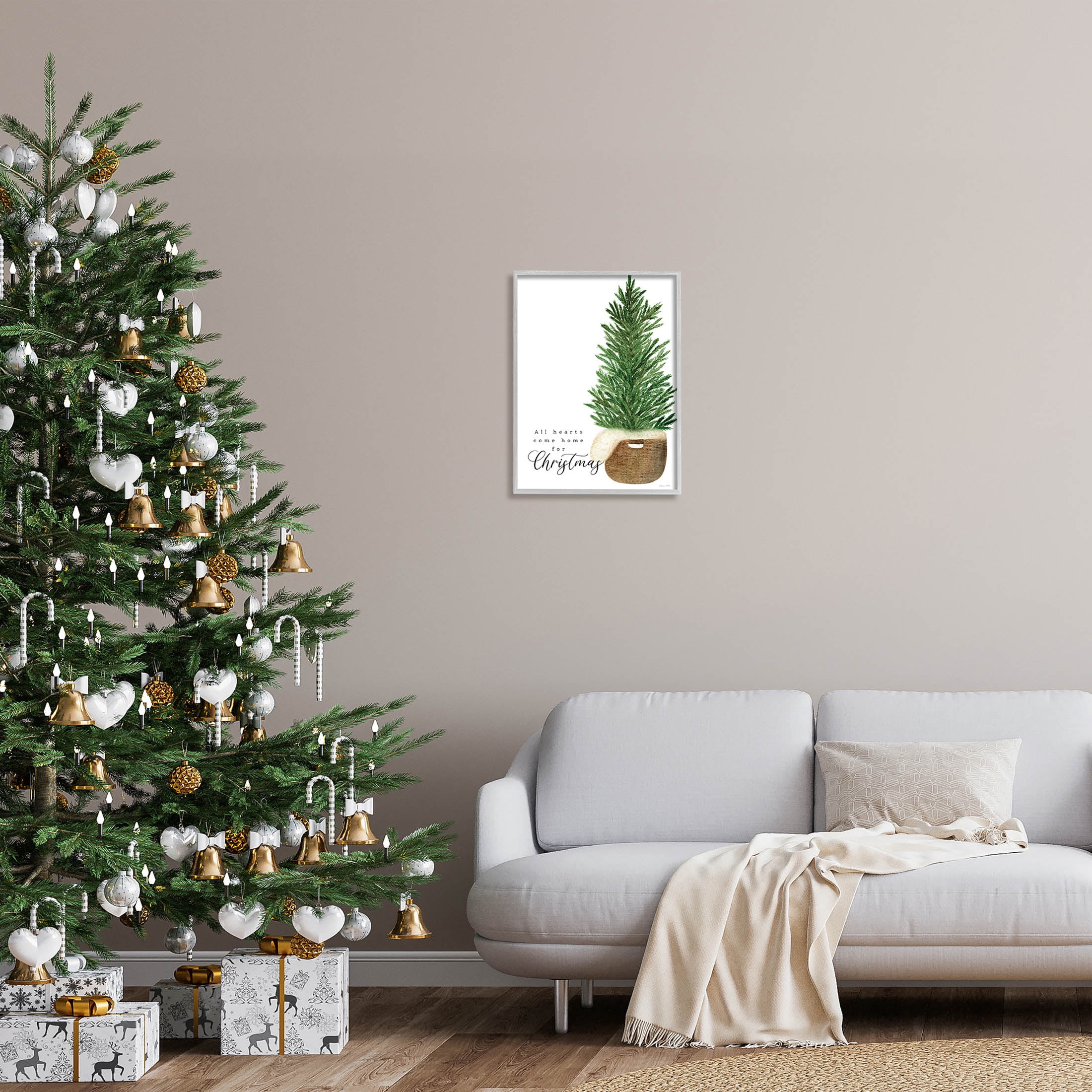 All Hearts Home For Christmas Phrase Holiday Graphic Art Gray Framed Art Print Wall Art