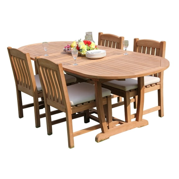 Grade-A Teak Dining Set: 4 Seater 5 Pc: 94" Mas Oval Trestle Leg Table And 4 Devon Armless Chairs Outdoor Patio WholesaleTeak #51DV2305