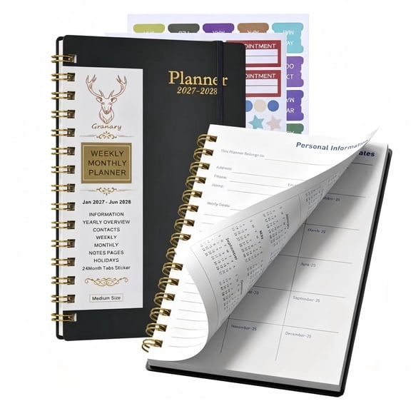 2027-2028 Planner - Academic Weekly & Monthly Planner 2027-2028 with Monthly Tabs, 5.6" x 8.2", Jan. 2027 - Jun. 2028 Flexible Cover, Wirebound Month Label