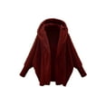 thumbnail image 3 of Women'S Solid Color Long-Sleeved V-Neck Hooded Jacket Casual Loose Plush Buttonless Jacket Wine Red XXL, 3 of 5