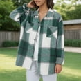 thumbnail image 3 of Jxximdong Fashion Coat for Women, Plush Coat Long Sleeve Plaid with Pocket Loose Coat, Women's Coats Green, 3 of 7