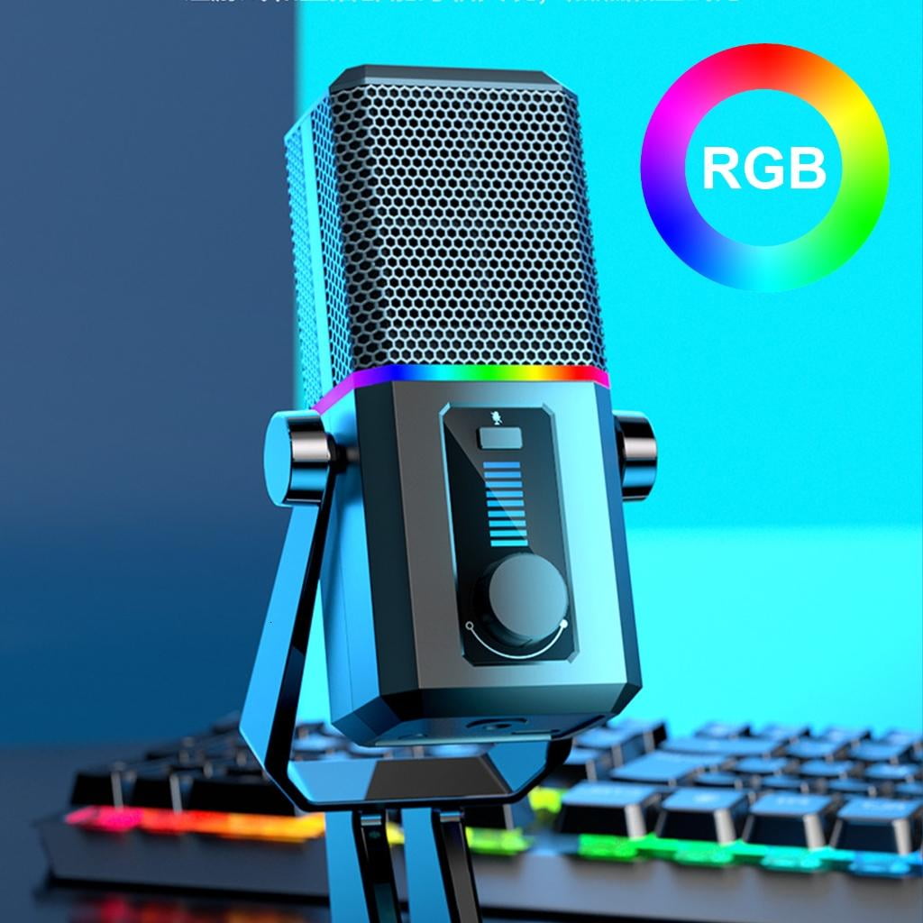 Oasiva USB Microphone Unidirectional Mic One Button Sound Control Microphone for Laptops with Cool LED Light