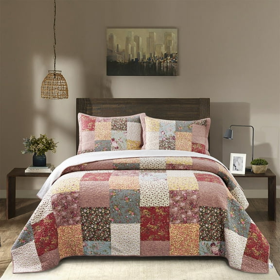 Kasentex Contemporary Traditional Patchwork Cotton Bedspreads and Coverlets, Twin Hypoallergenic
