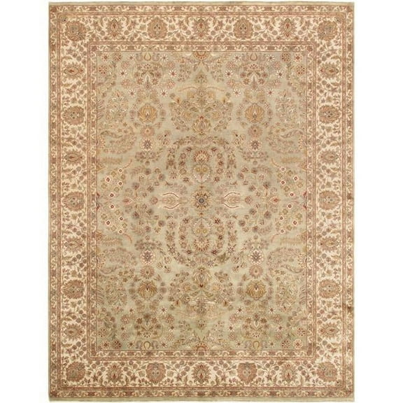 Tabriz Collection Hand-Knotted Lambs Wool Area Rug, Yellow - 7 ft. 10 in. x 9 ft. 10 in.