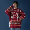 thumbnail image 2 of Suéter ins para niñas, abrigo grueso para amantes del invierno, estilo puerto, versión coreana de prendas de punto navideñas holgadas y perezosas, 2 of 5