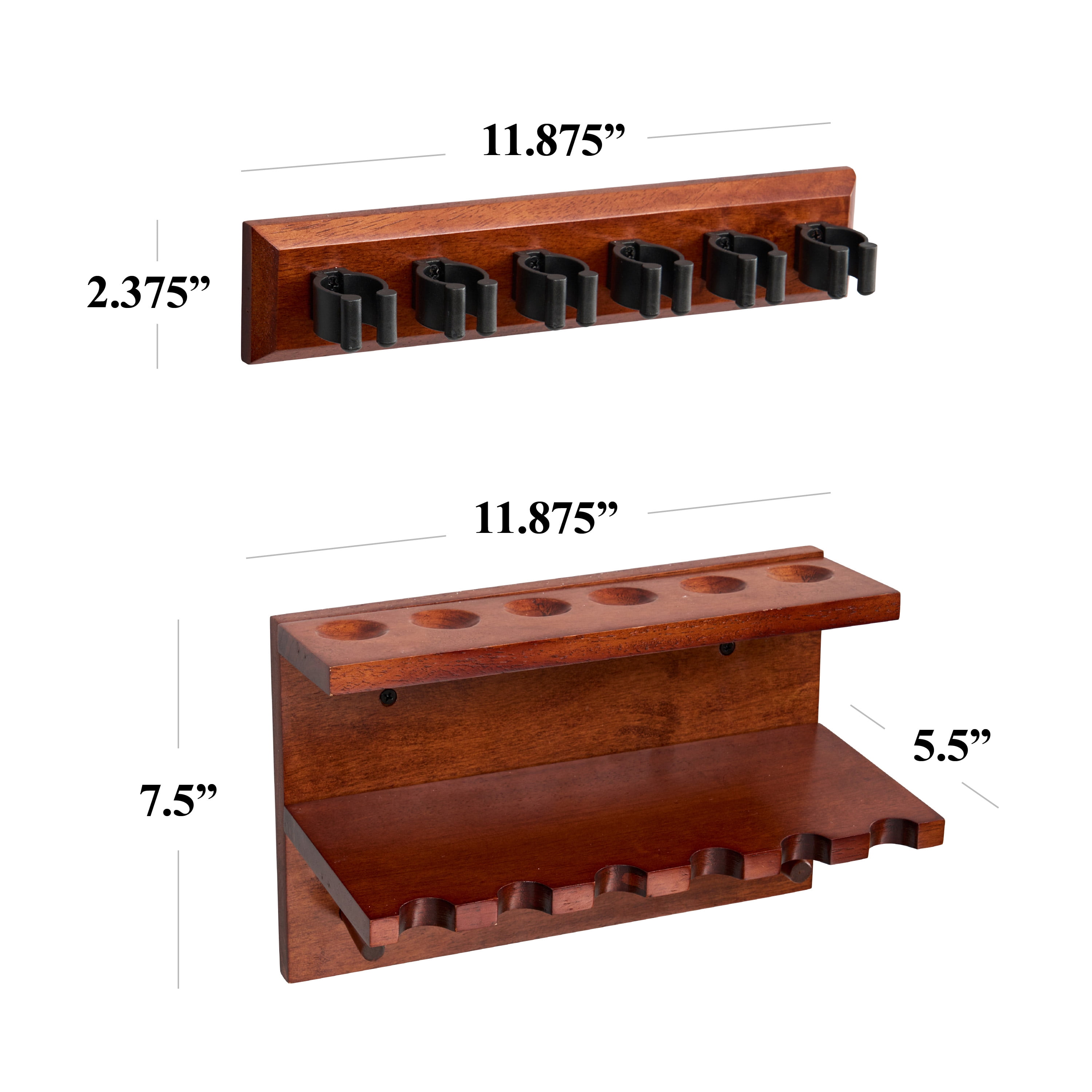 Wall Mount Pool Cue Rack with Six Slots and Accessory Storage by Barrington Billiards