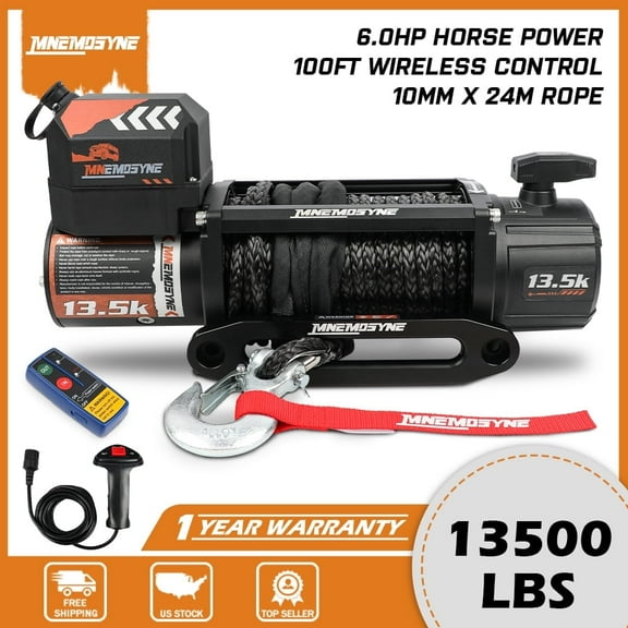 MNEMOSYNE 13500LBS Electric Winch 12v Synthetic Rope Towing Truck Jeep Winch Wireless Remote Control