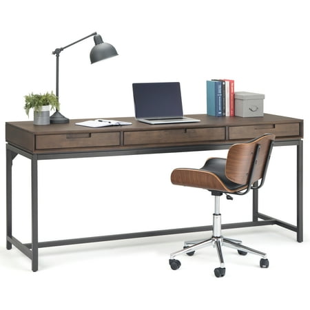 Simpli Home - Banting Rectangular Mid-Century Modern Industrial Solid Rubberwood 3-Drawer Table - Walnut Brown