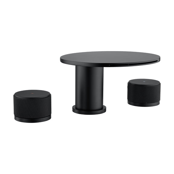 Deck Mounted Widespread Bathroom Sink Faucet, Three Hole Two Handles Waterfall Basin Faucet