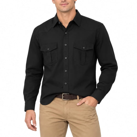 AZoiNM Men's Relaxed Fit Long Sleeve Button Down Casual Shirt Solid Color Wrinkle-Free Shirt with Chest Pockets