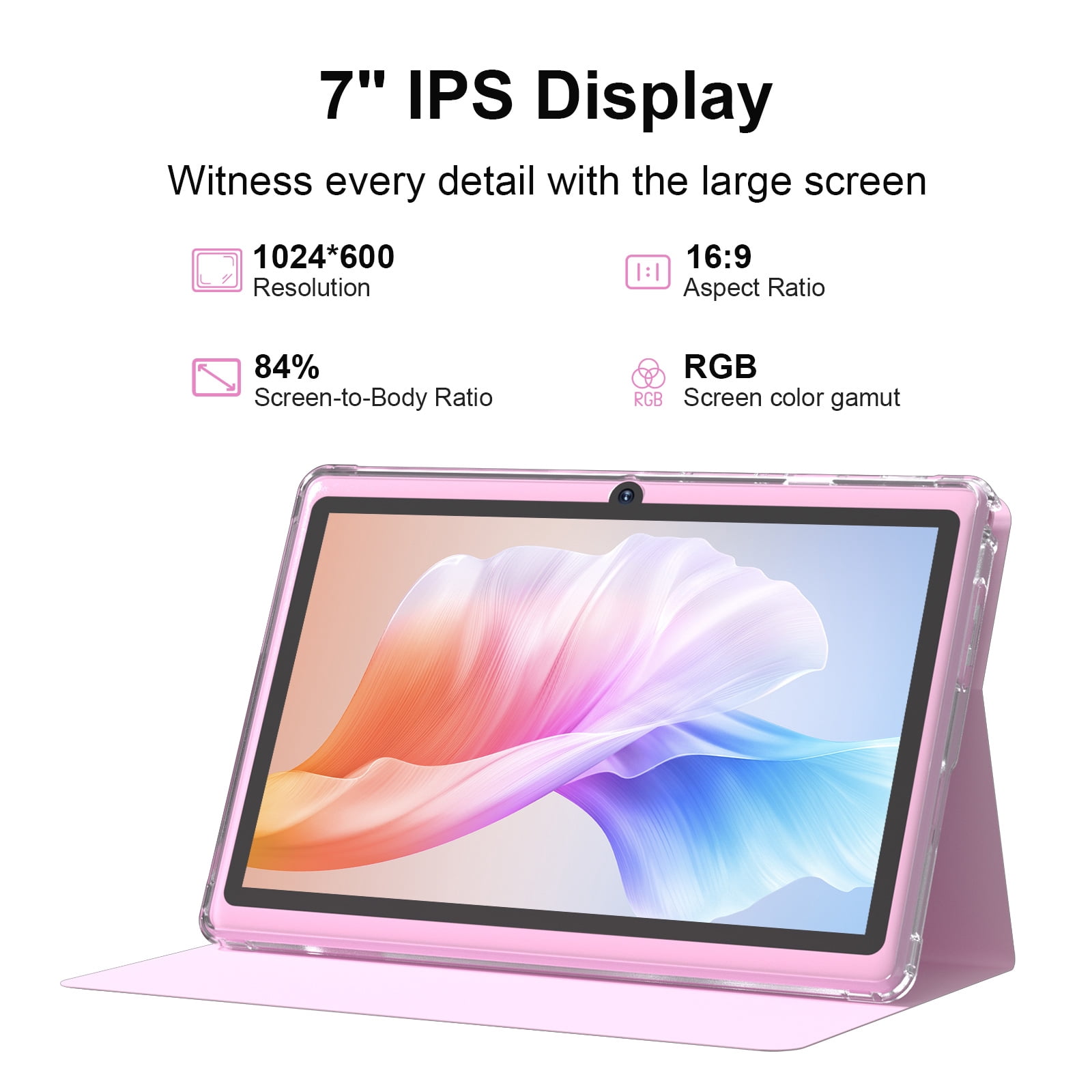 7Inch Android Tablet with Protective Case, 8GB(3+5Expand) RAM+ 32GB ROM, IPS Screen, Dual Camera, Bluetooth 5.0 WiFi Tab, Pink