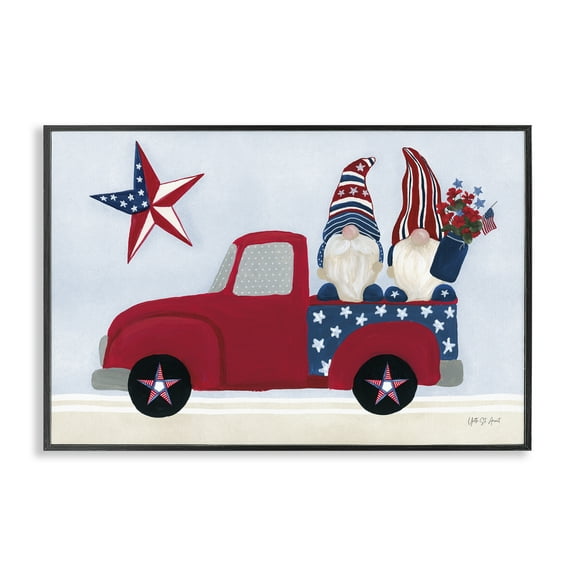 Stupell Industries Patriotic Gnomes in Truck Patriotic Painting Black Framed Art Print Wall Art, 18 x 12