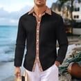 thumbnail image 5 of Men's Casual Long Sleeve Linen Shirt Bohemian Loose Lapel Cardigan for Spring Fall Relaxed Wear,Black,L, 5 of 9