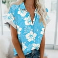 thumbnail image 2 of DianGeFu Women’s Plus Size Short-Sleeve Button-Front Camp Shirt,Fashion Women's Regular Casual Comfort Hawaii Printed Short Sleeved BlousesTop,Light Blue,M, 2 of 5