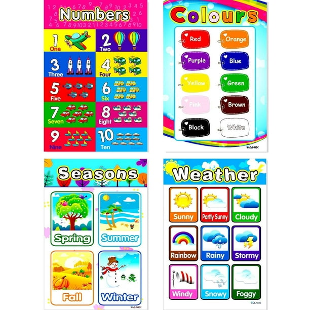 8 affiches éducatives préscolaires chiffres de l'alphabet couleurs