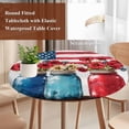 thumbnail image 3 of Independence Day Round Tablecloth 45-54 Inch Round Fitted Table Cloth with Elastic Edge, Red Blue Flag Patriotic Bottle Flower Waterproof Table Cover Protector for Outdoor Picnic Party Dining, 3 of 6