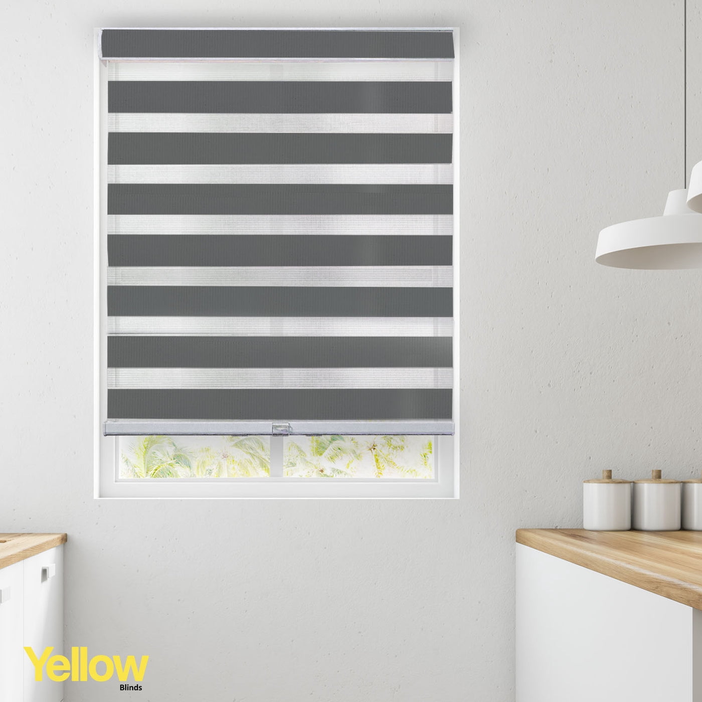 YELLOW BLINDS Gray Cordless Zebra Roller Shades for Windows, Dual Layer Light Filtering & Room Darkening, 70"W X 72"H, Modern Window Blinds with Cassette Valance, Easy Install, Safe for Kids & Pets