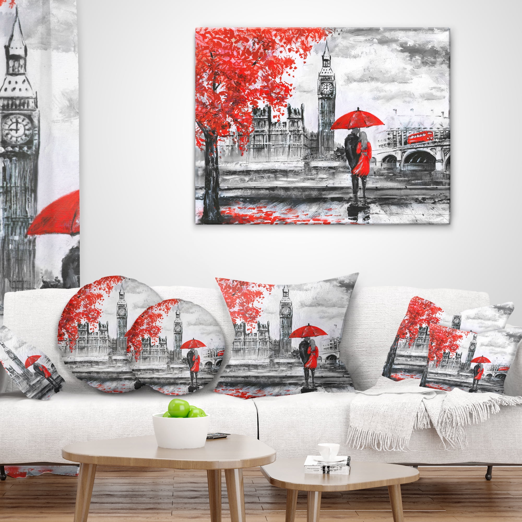 Designart Couples Walking in London - Landscape Printed Throw Pillow - 12x20