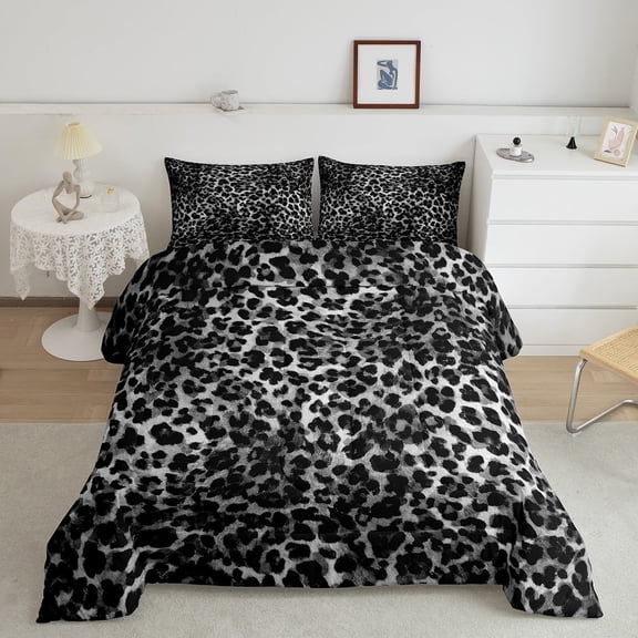 Erosebridal Cheetah Leopard Print Comforter Sets King Size, Geometric Comforters & Duvets, Black White Reversible Duvet Insert, Breathable Room Decoration, 3pcs
