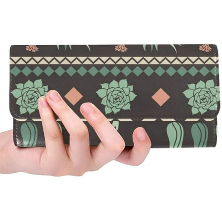 Women's Large Trifold Wallet - Long PU Leather Purse With Snap Closure & Multiple Card Slots
