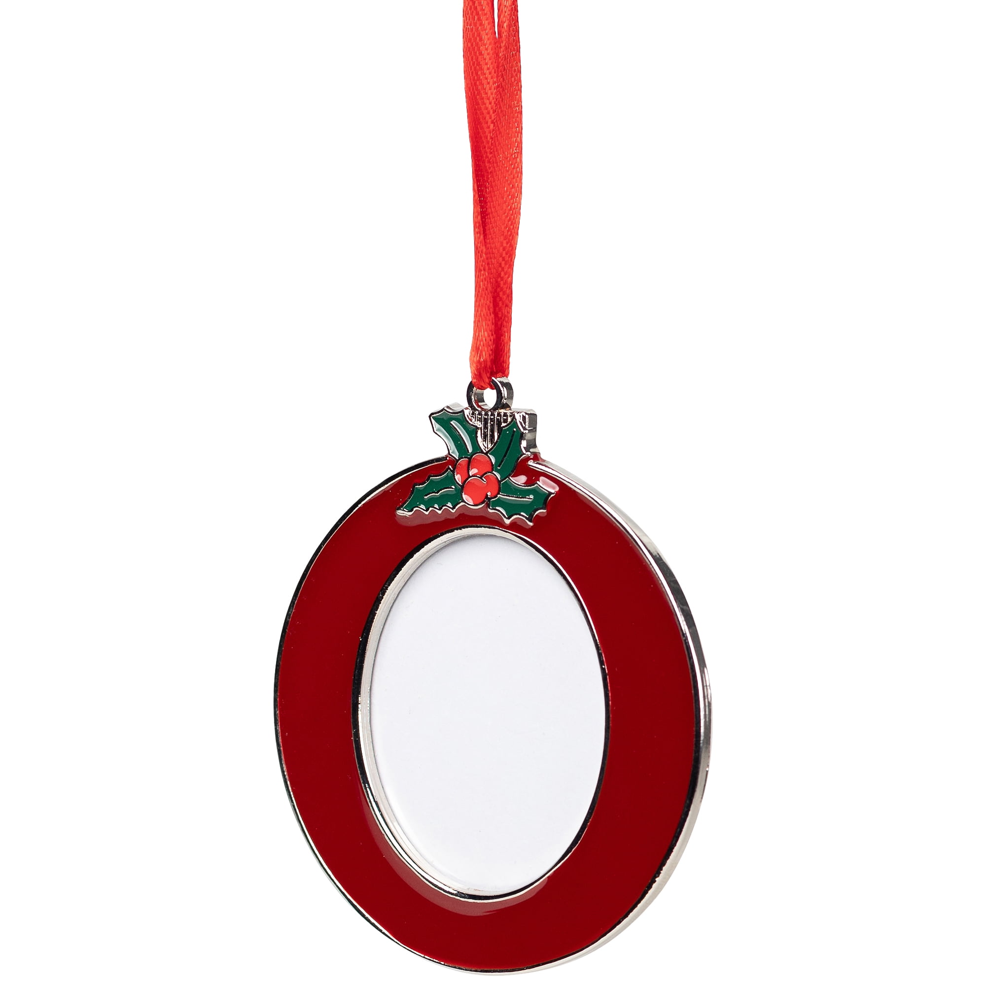 Holly Berry Wreath Photo Frame Christmas Ornament - 3.25"