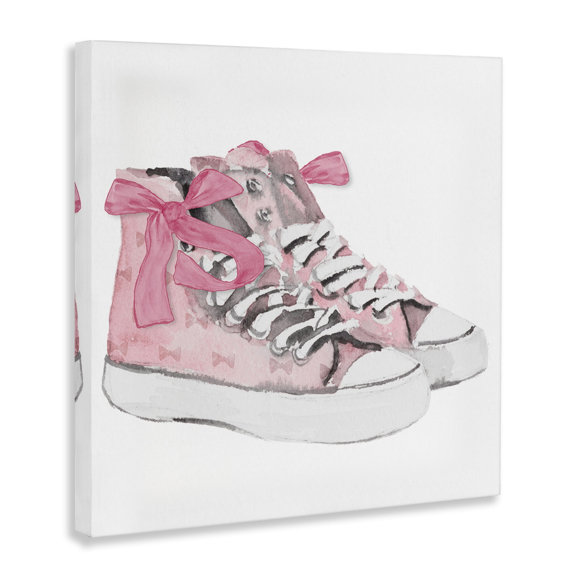 Stupell Industries Simple Pink Bow Sneakers Fashion Painting Wrapped Canvas Art Print Wall Art, 17 x 17