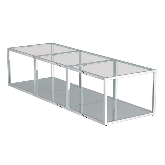 Table de Basse Petite Contemporaine en Métal et Verre, Jeu de 3 - Argent