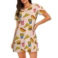thumbnail image 1 of Balery Hamburger Pizza Camisón de manga corta con cuello redondo para mujer, cómodo y elegante., 1 of 6