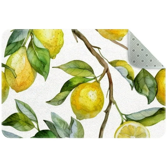 Lemon Tree Branch Elements Small Area Rug, Non-Slip Door Mat Indoor Floor Mat, Washable Kitchen Rug Entrance DMat for Bedroom Living Room