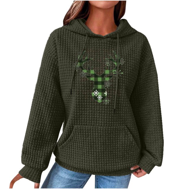 Pisexurs Hauts pour Femmes Tendance, Chandail en Molleton Imprimé Col Rond Manches Longues Ample Simple, Blouse Chandail/vert,(L)