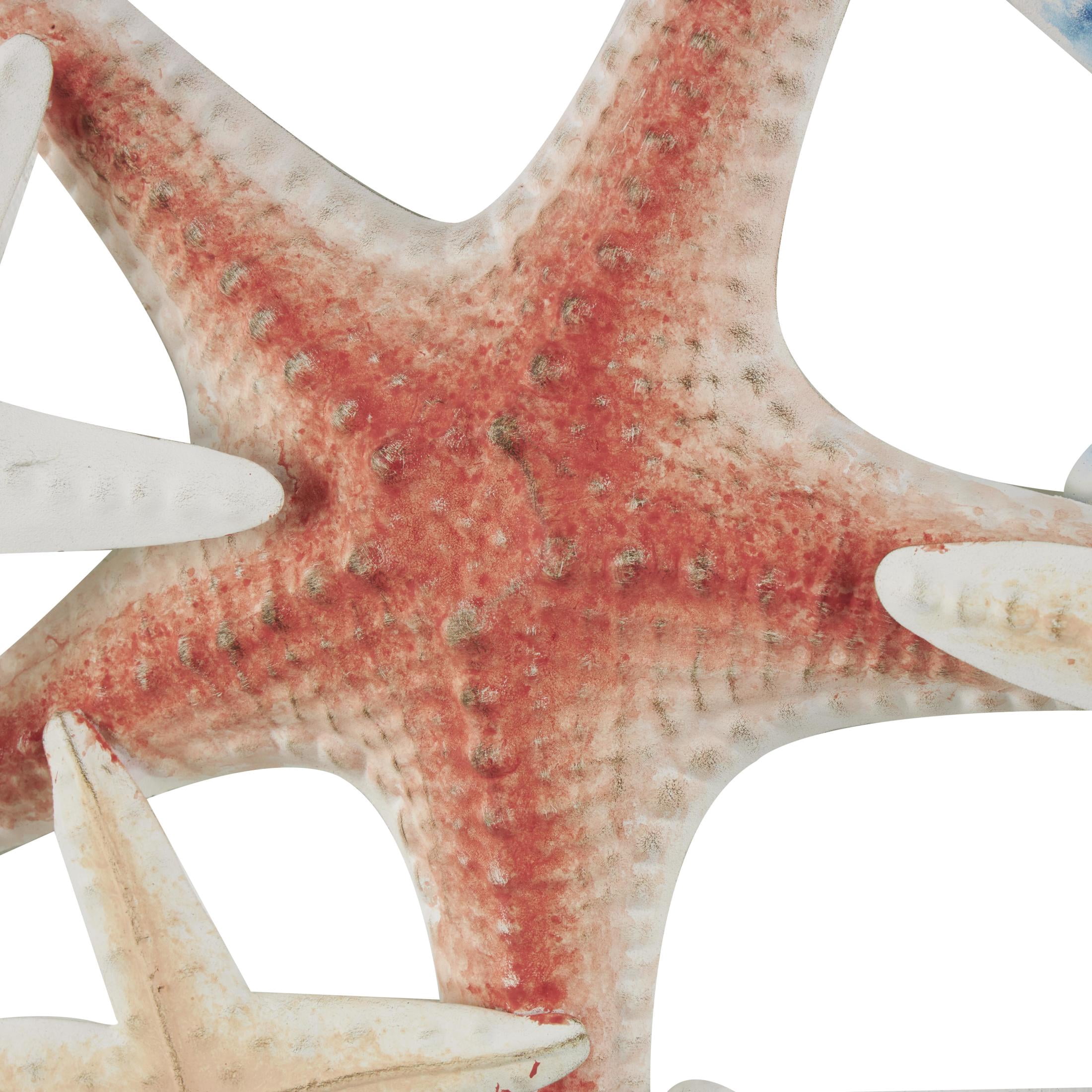 DecMode Brown Metal Layered Starfish Wall Decor with Blue and Red Accents