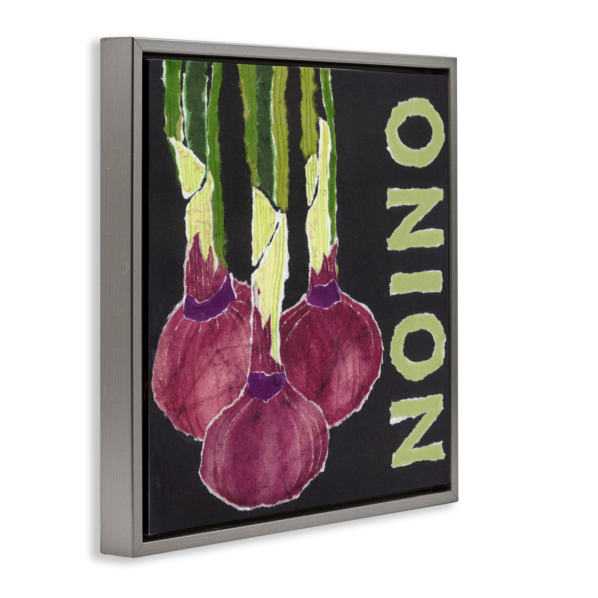 Stupell Industries Collaged Garden Onion Gray Framed Floater Canvas Wall Art, design by Nancy Overton
