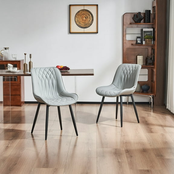 YOUNIKE Dining Chairs Set of 2, Upholstered Dining Room Chairs with Metal Legs, Faux Leather Kitchen Chairs, Armless Side Chairs, Large Padded, Metal Legs, Gray