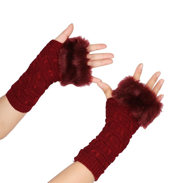 Guantes de invierno para mujer, mitones con pantalla táctil, guantes gruesos de medio dedo de color sólido, licor