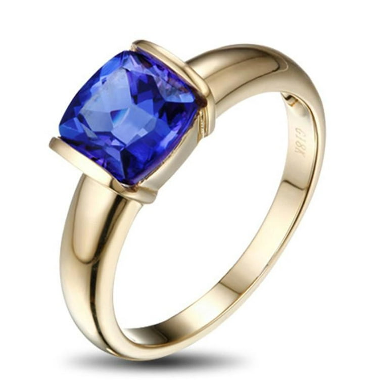 Peora 14K Yellow Gold Created Blue Sapphire Pendant Necklace - 6mm Cushion Cut, 1 Carat, With Free Chain