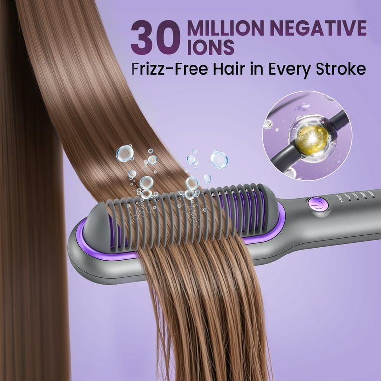 NEXPURE Hair Straightener Brush, Ionic Hot Comb, 5 Temps, Anti