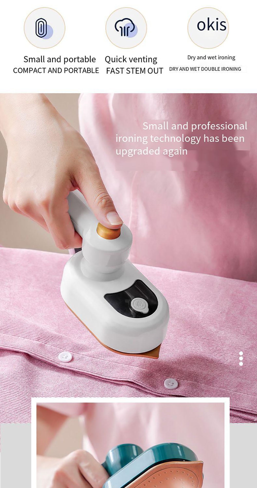 Folding mini electric iron, small household handheld ironing machine, small vertical hanging ironing machine