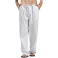 thumbnail image 1 of Pantalones casuales de lino para hombre, pantalones holgados de pierna recta con cintura elástica, pantalones de yoga para playa y verano, 1 of 5