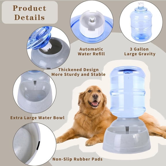 3 Gallon Automatic Dog Water Dispenser, 11L Large Gravity Pet Bowl for Dogs Cats