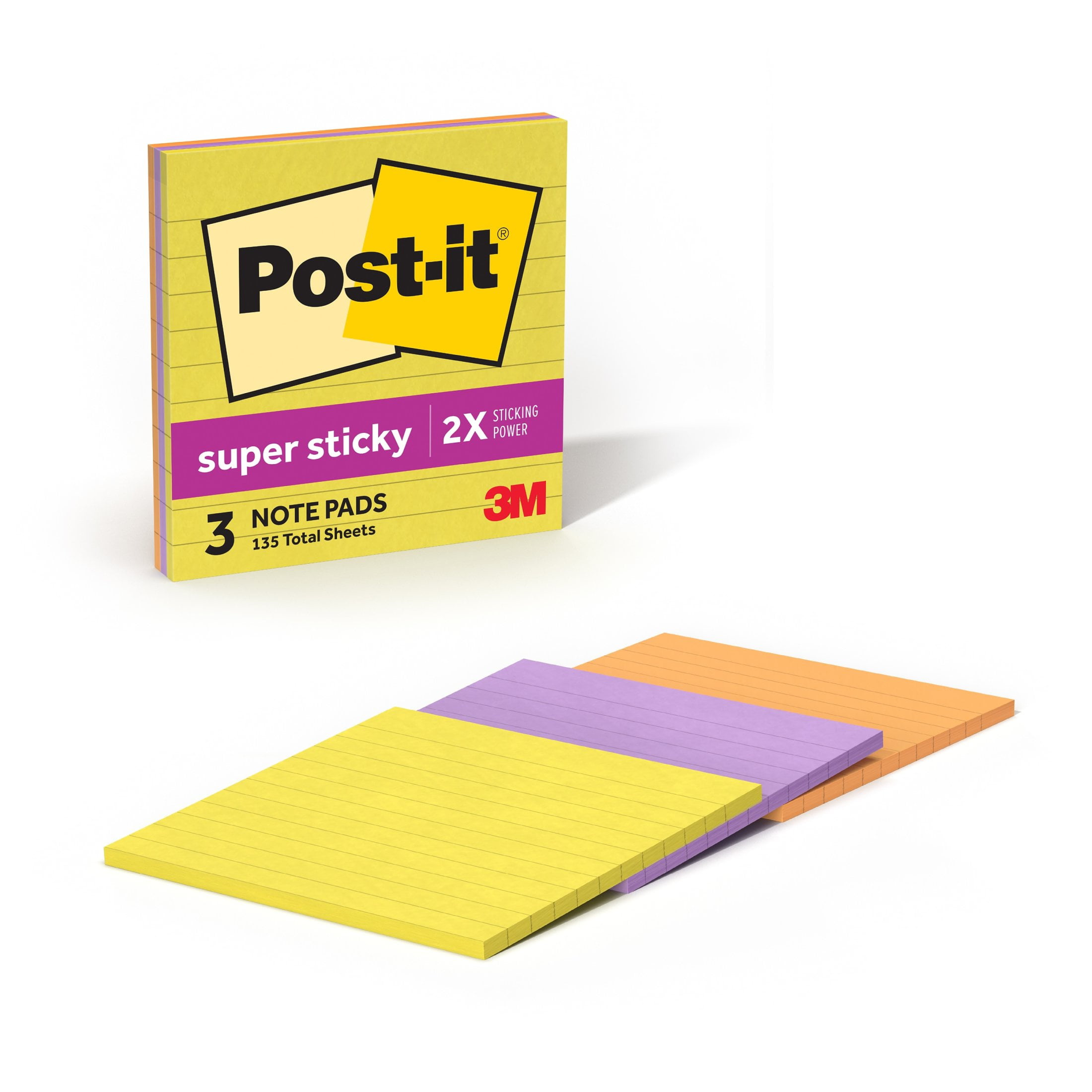 (3 pack) Post-it Notes, 4 in x 4 in, Assorted Brights, 3 Pads
