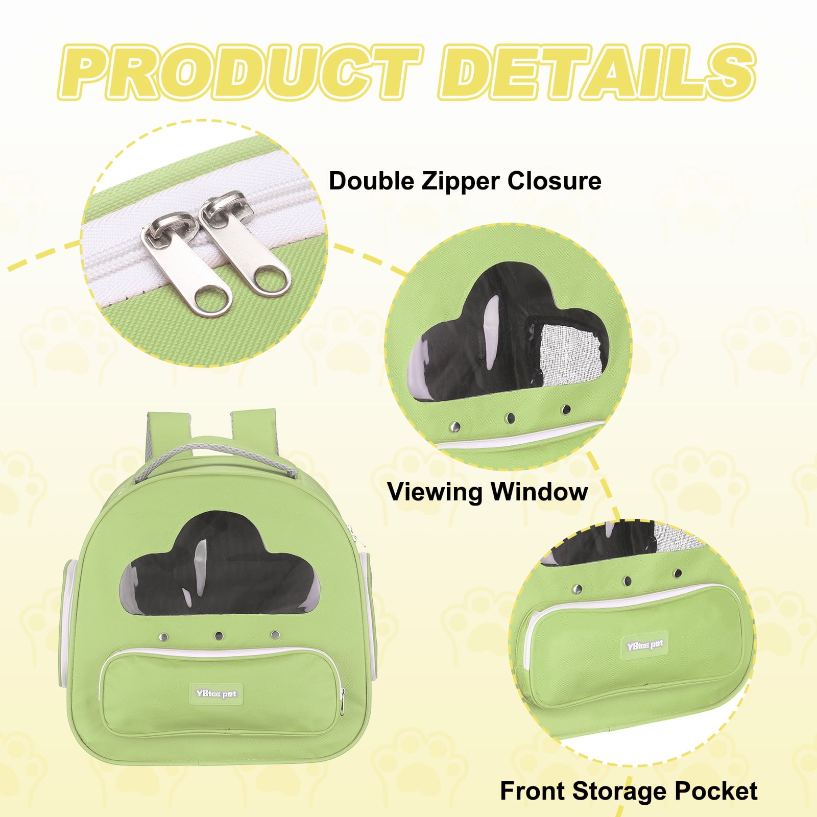 Cat Backpack Carrier, Large Space & Breathable, Pet Hiking Travel Backpack for Cats Green