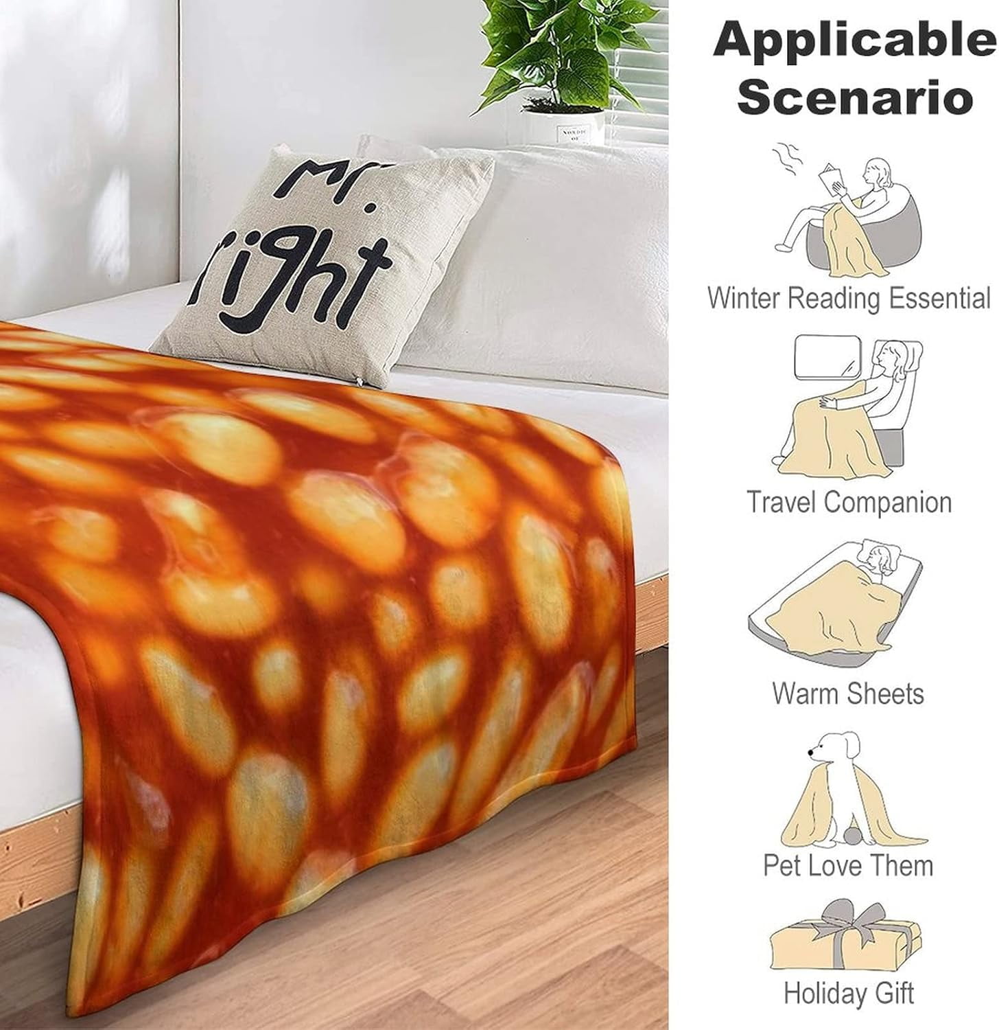 3D Funny Realistic Food Baked Beans Flannel Fleece Throw Blankets 50"X40" Soft Cozy Fluffy Winter Fall Blanket Cozy Soft Fuzzy Plush Home Decor for Couch Bed Sofa Living Room Bedroom