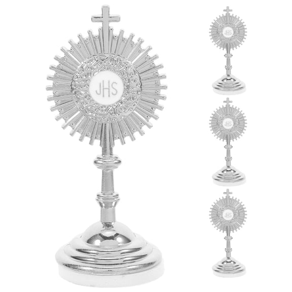 ELAYARD Catholic Table Cross with Stand Christian Decor Silver 4Set