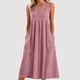 thumbnail image 1 of TaTaai Women's V-Neck Maxi Dress Sleeveless Linen Feel Solid Color Casual Pocket Detail Crinkle Texture Loose Fit Summer Gift, 1 of 5