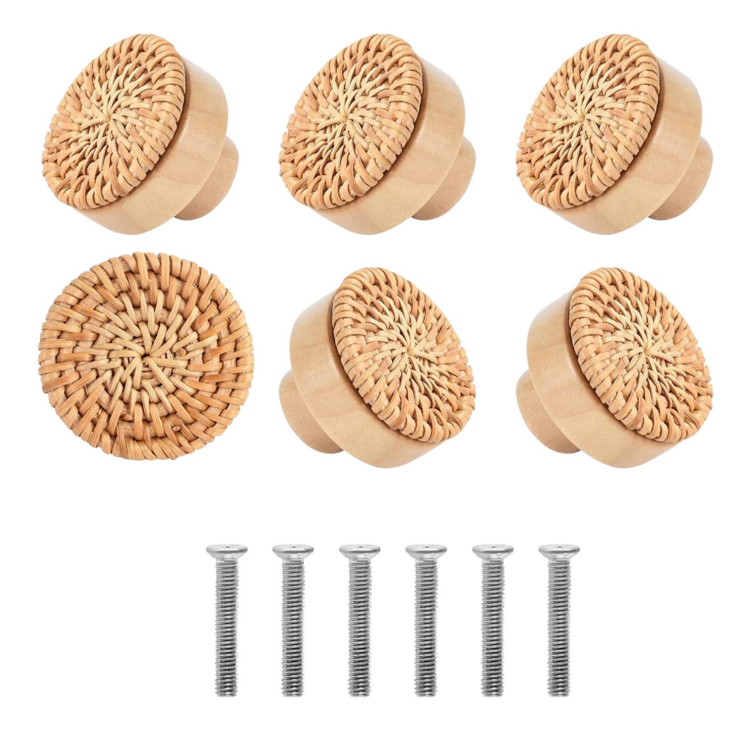 Fovolat Rattan Drawer KnobsBoho Handmade Wood Dresser KnobWoven