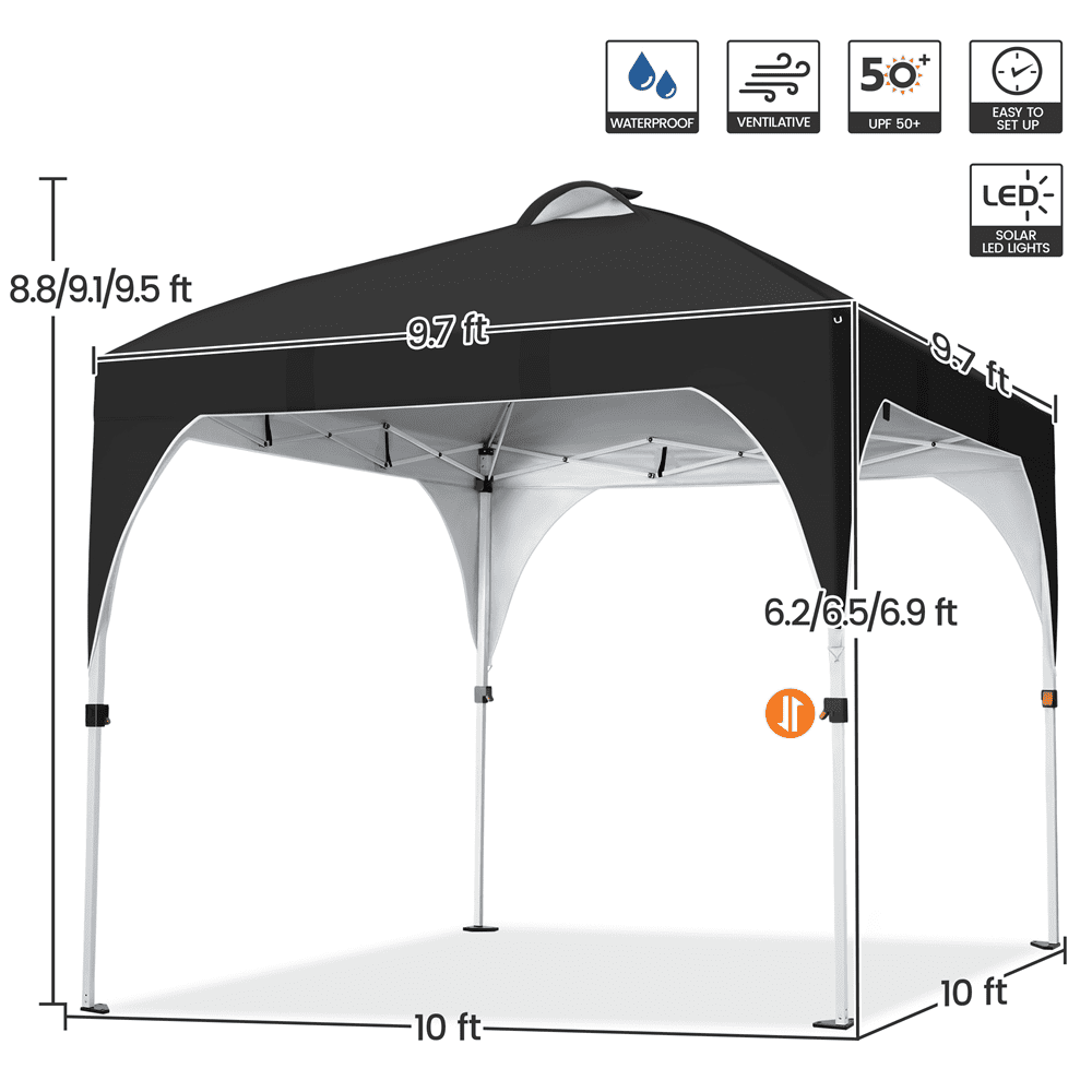 Alden Design 10 ft Pop-Up Canopy Tent W/ 17 Solar LED Lights Sandbags Roller bag for Outdoor, Black