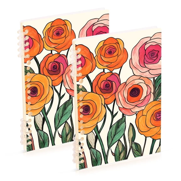 FORMRS 1-Subject Spiral Notebook 8" x 5" College Ruled 60 Refillable Sheet A5 Hard Cover, 2 Pack, Hand Drawn Floral